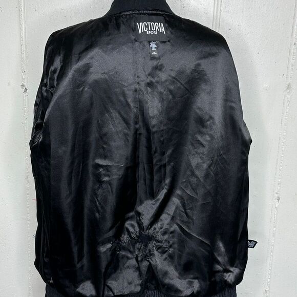 Victoria's Secret Sport Black Bomber Jacket Snap Button Lightweight Oversized L - Picture 7 of 11